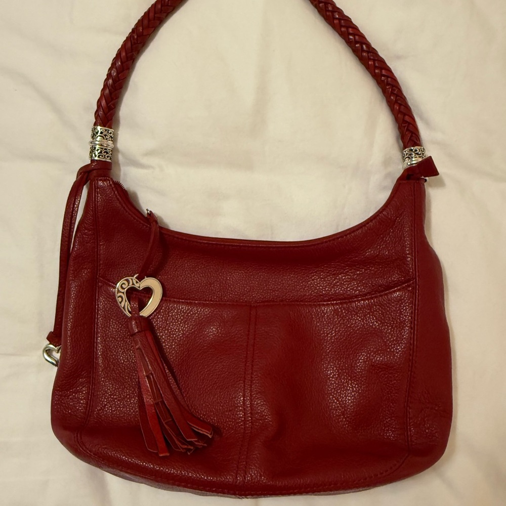 Brighton Barbados Red Leather Hobo Bag with Braided Handle